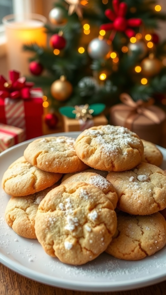 A plate of warm Christmas vacation doodle cookies, decorated for the holiday season.
